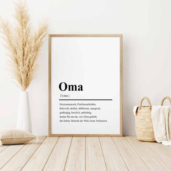 charcterpaper für oma steht neben pflanzen und einem korb
